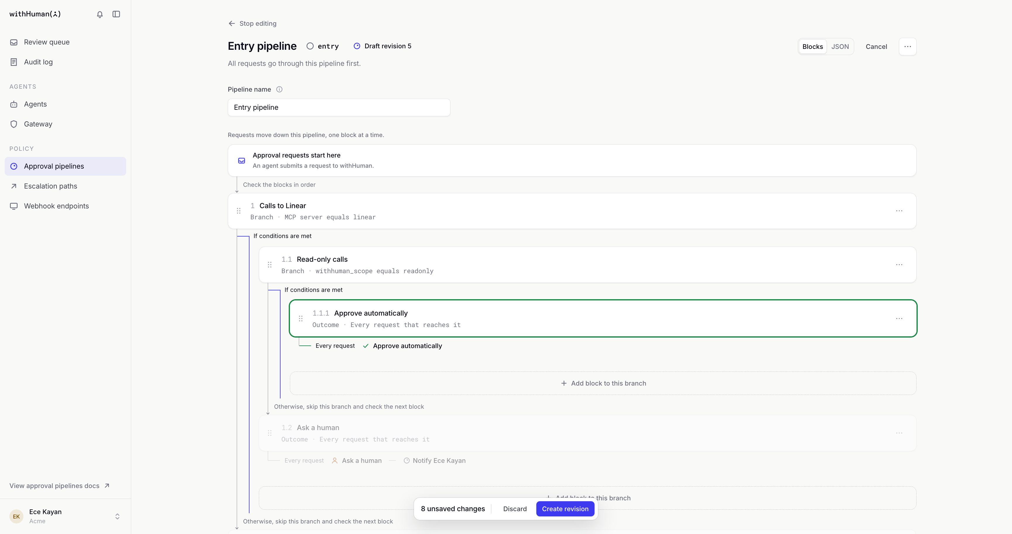 A test of a readonly list_issues call entering Calls to Linear and Read-only calls, ending at Approve automatically