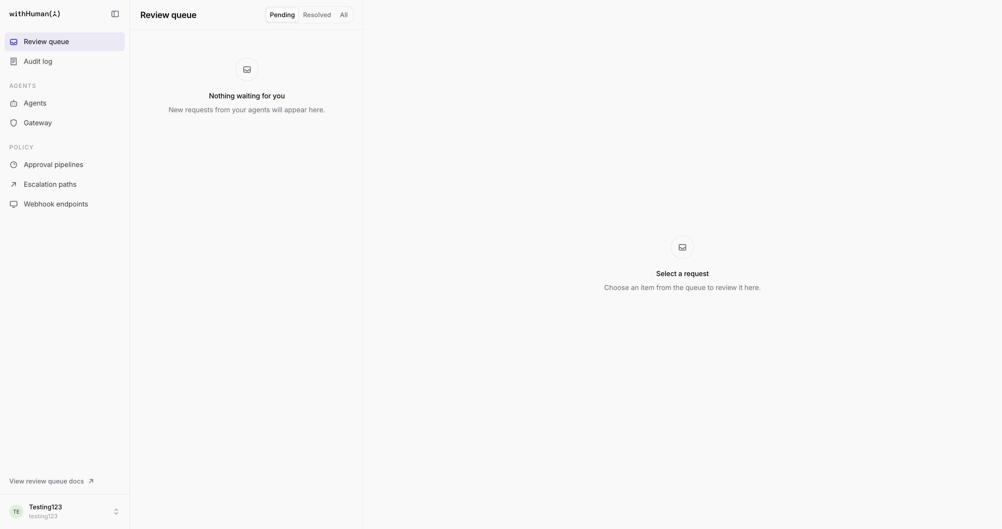 Review queue after onboarding with no pending requests